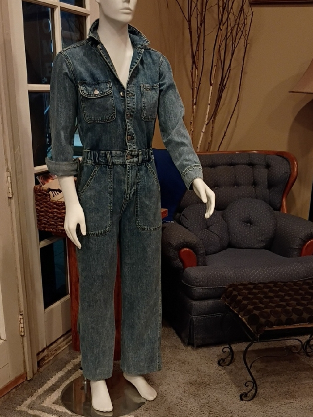 Universal Thread Vintage-Style Blue Denim Overalls Jumpsuit Size 0/R
